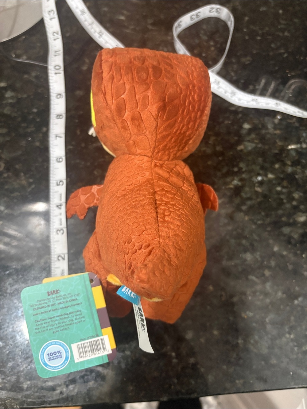 Bark Orange and Yellow Plush T-Rex Dog Toy - Picture 6 of 7